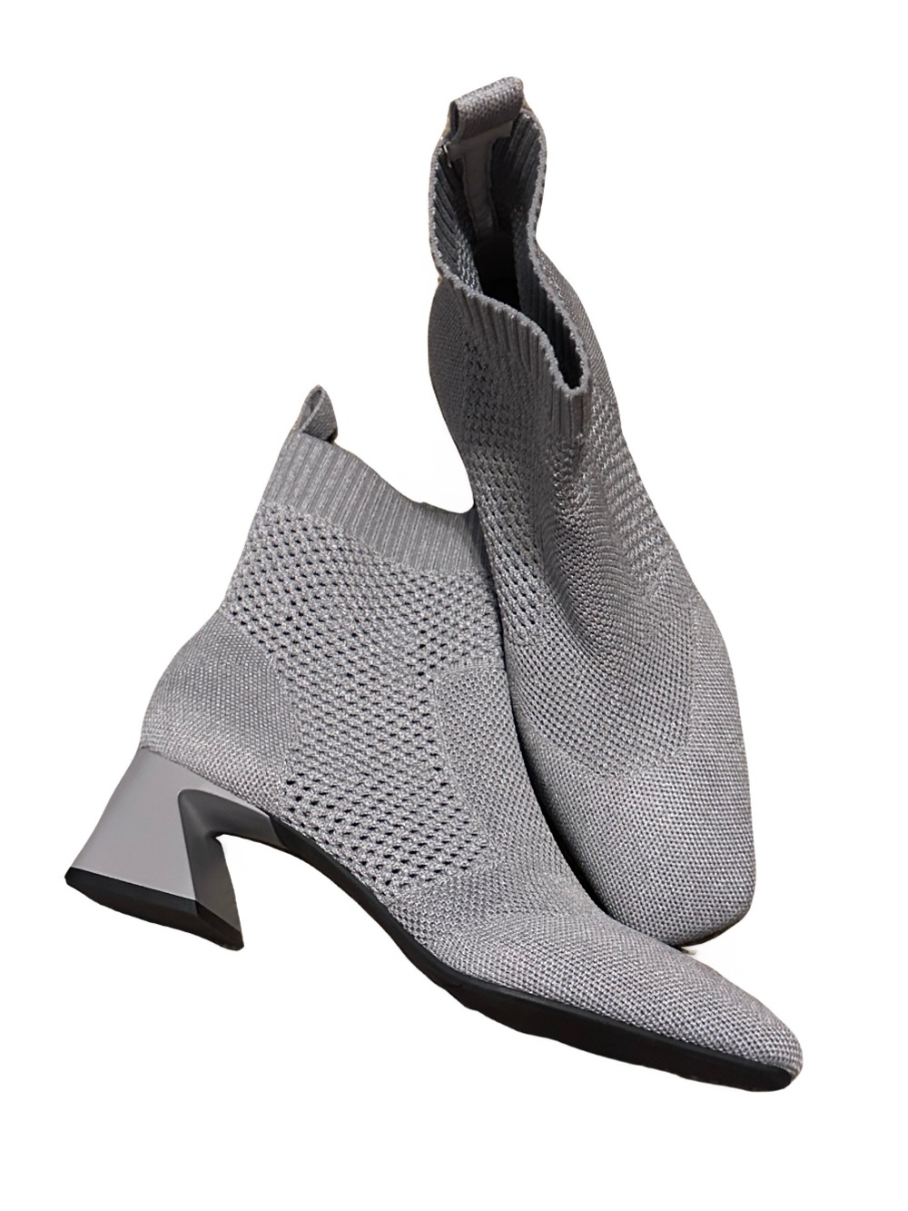 VIVAIA Melissa Perforated Knit Ankle Boot Square Toe Block Heel Gray 39.5 - Picture 9 of 10